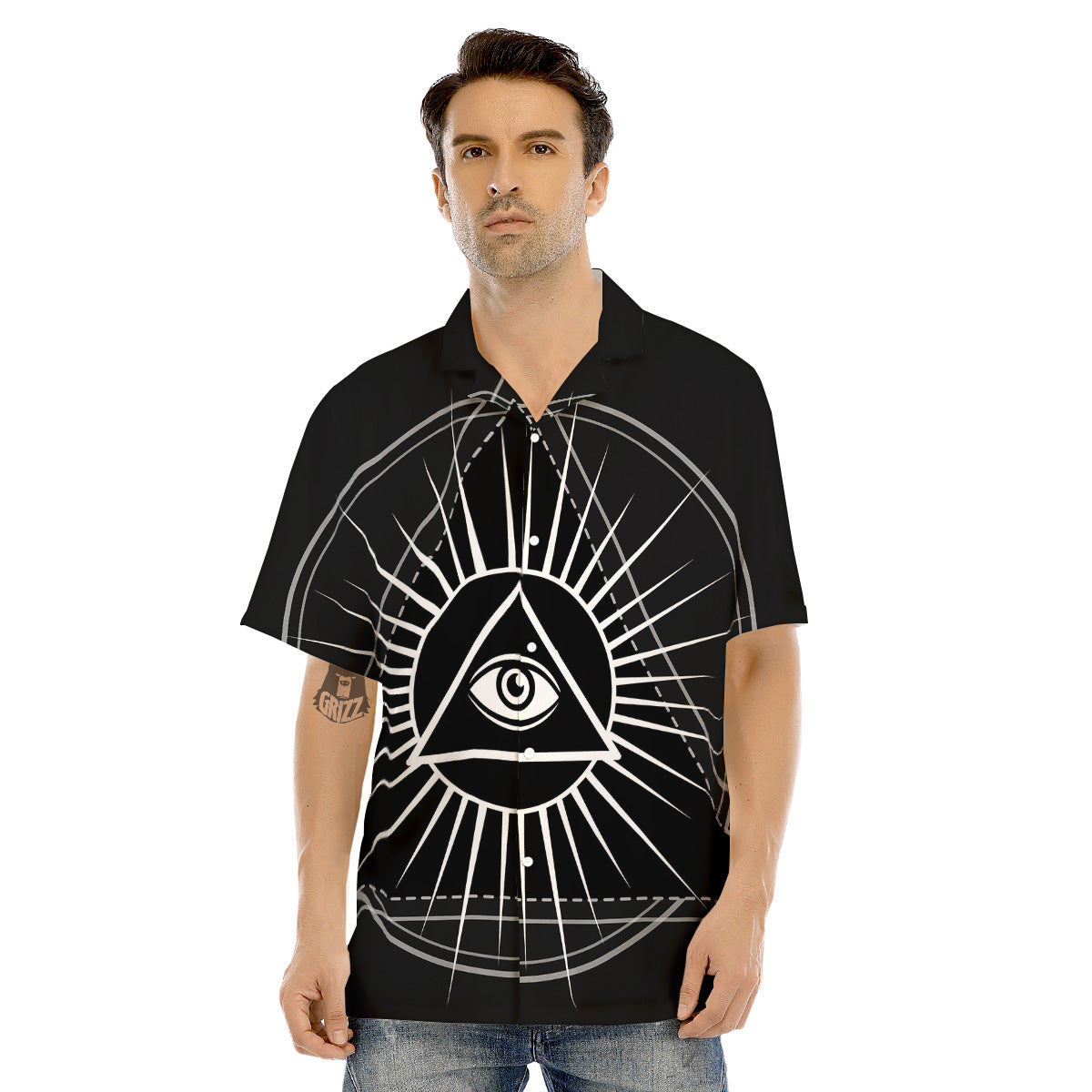 All Seeing Eye White And Black Print Men's Hawaiian Shirt-grizzshop