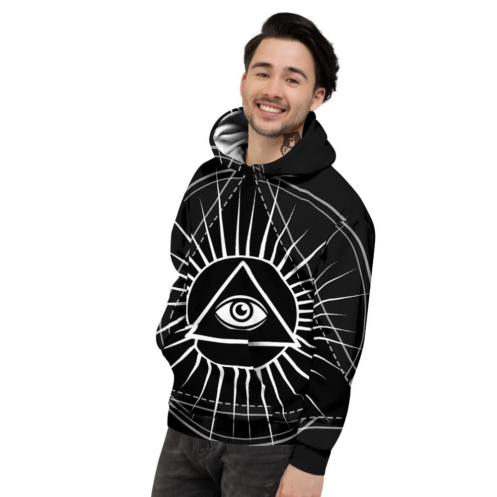 All Seeing Eye White And Black Print Men's Hoodie-grizzshop