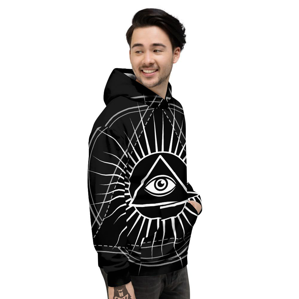 All Seeing Eye White And Black Print Men's Hoodie-grizzshop