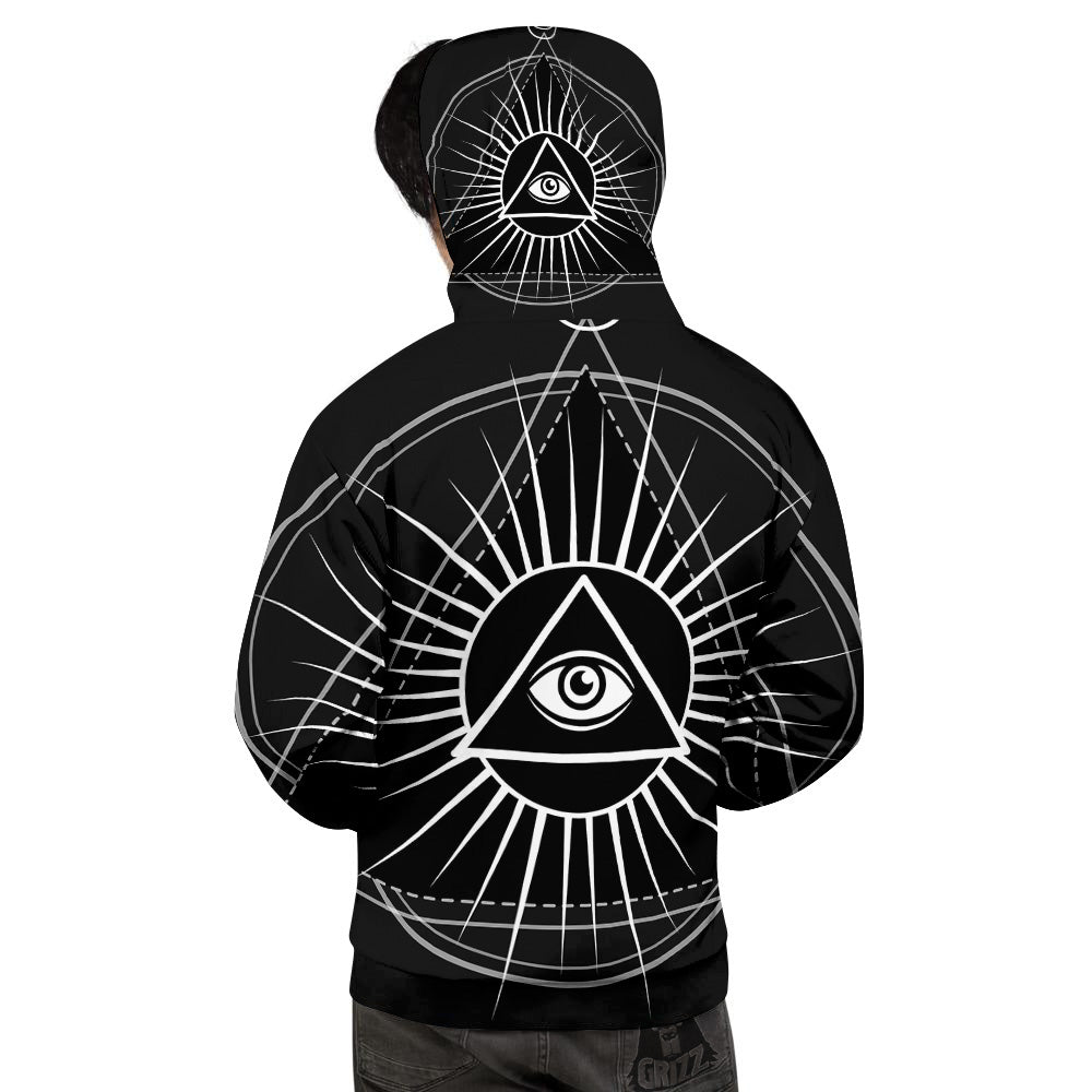 All Seeing Eye White And Black Print Men's Hoodie-grizzshop