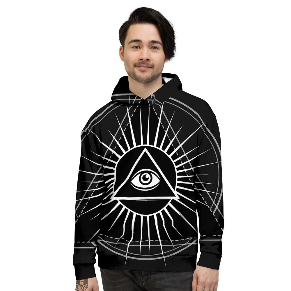 All Seeing Eye White And Black Print Men's Hoodie-grizzshop