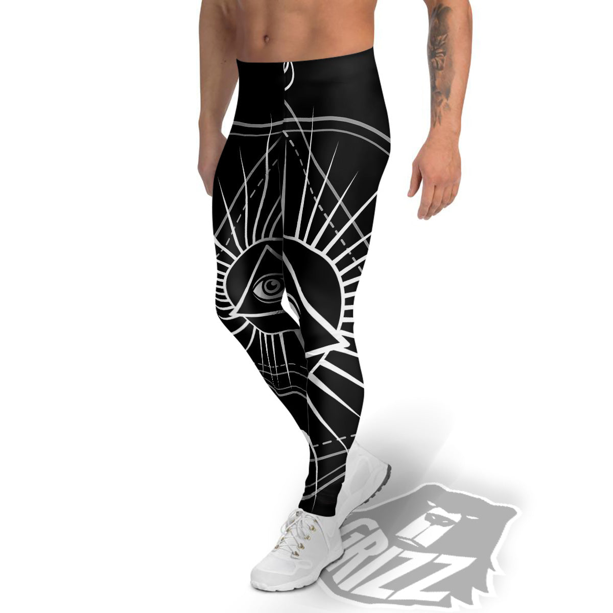 All Seeing Eye White And Black Print Men's Leggings-grizzshop