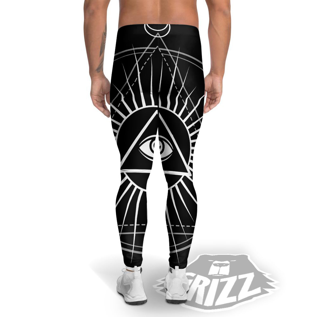 All Seeing Eye White And Black Print Men's Leggings-grizzshop