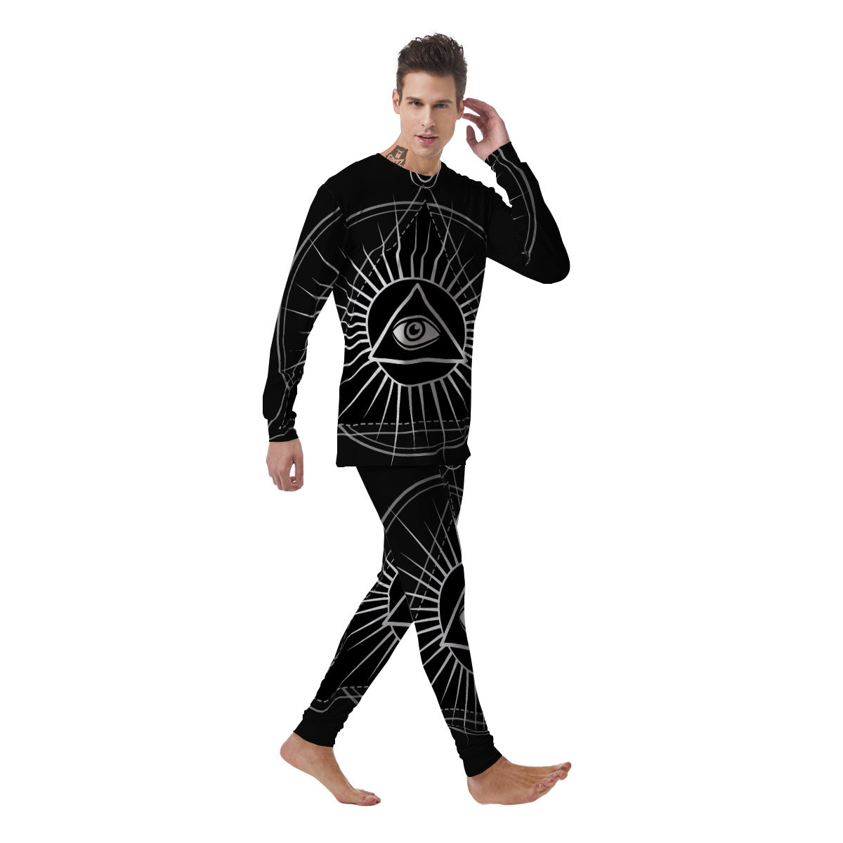 All Seeing Eye White And Black Print Men's Pajamas-grizzshop