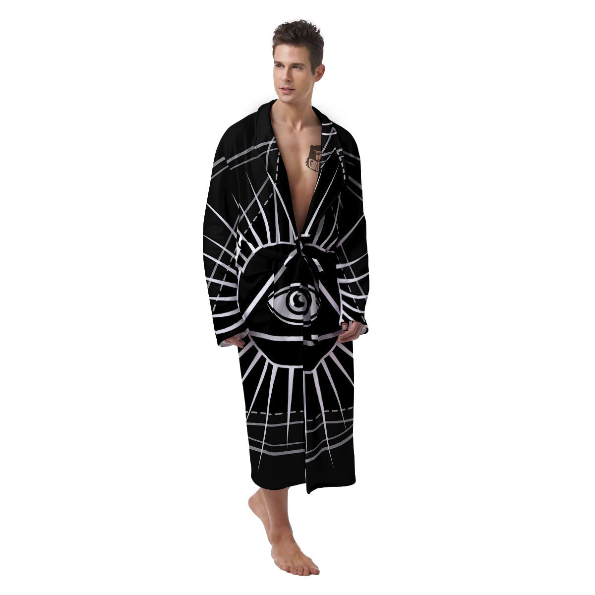 All Seeing Eye White And Black Print Men's Robe-grizzshop