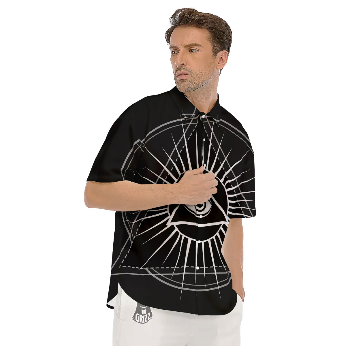 All Seeing Eye White And Black Print Men's Short Sleeve Shirts-grizzshop