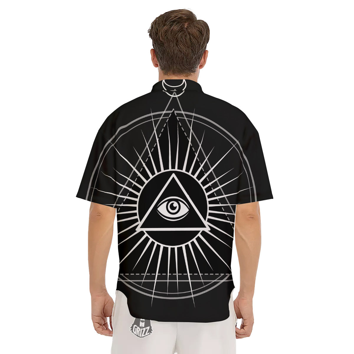 All Seeing Eye White And Black Print Men's Short Sleeve Shirts-grizzshop