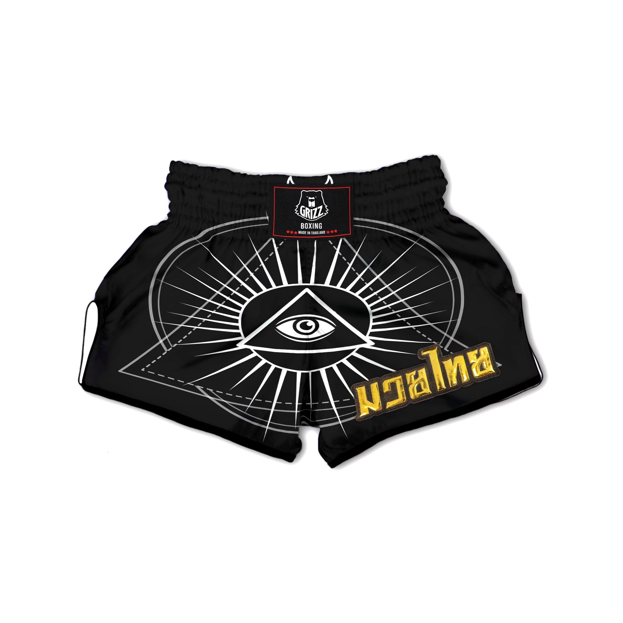 All Seeing Eye White And Black Print Muay Thai Boxing Shorts-grizzshop