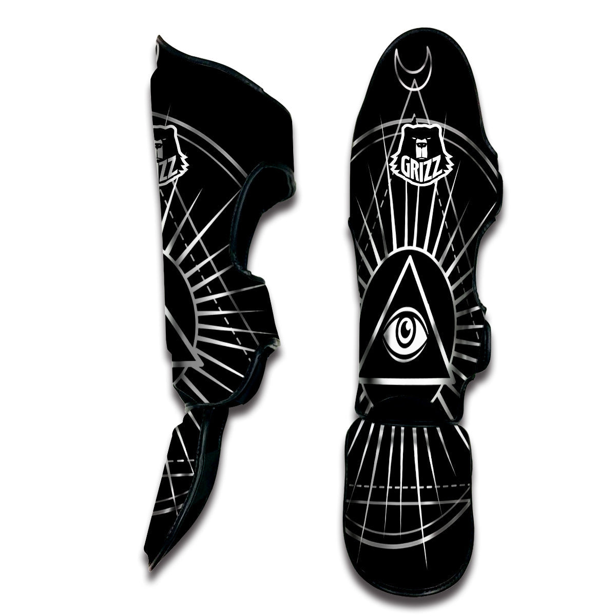 All Seeing Eye White And Black Print Muay Thai Shin Guards-grizzshop