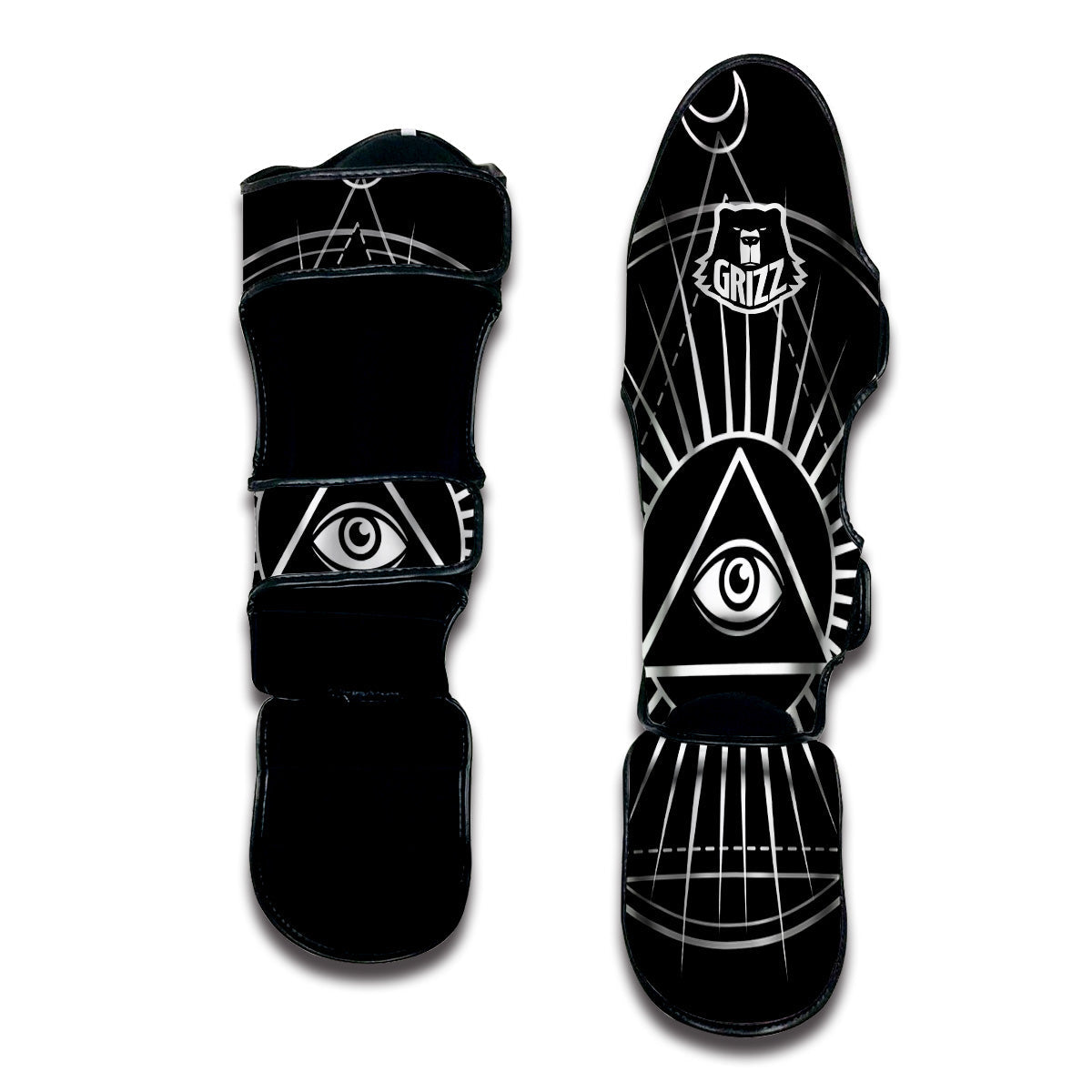 All Seeing Eye White And Black Print Muay Thai Shin Guards-grizzshop