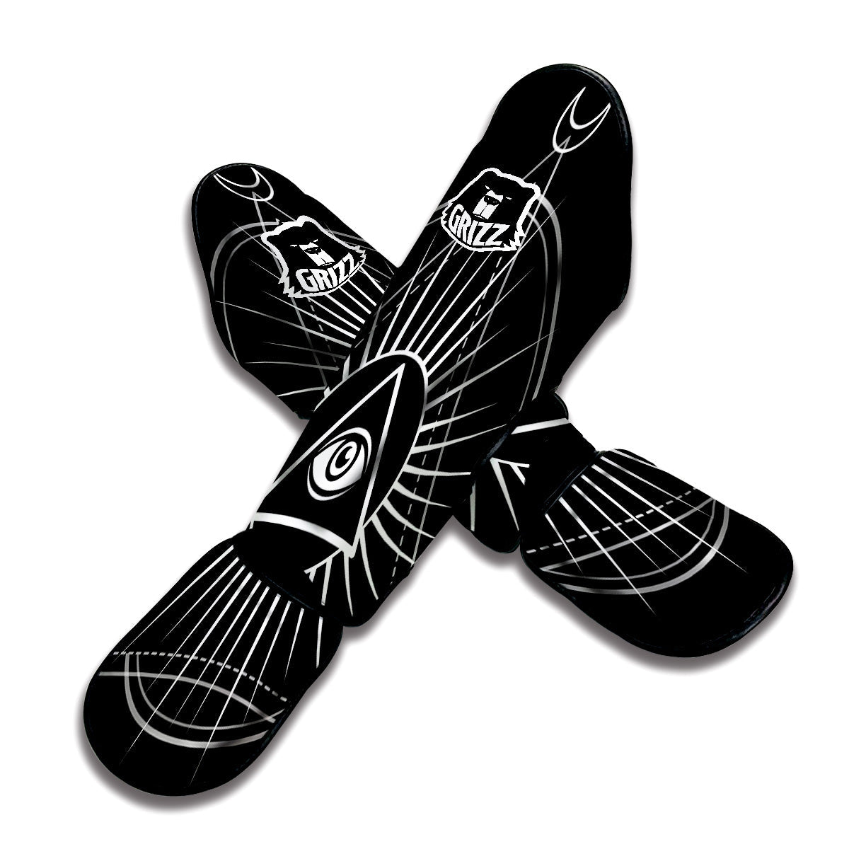 All Seeing Eye White And Black Print Muay Thai Shin Guards-grizzshop