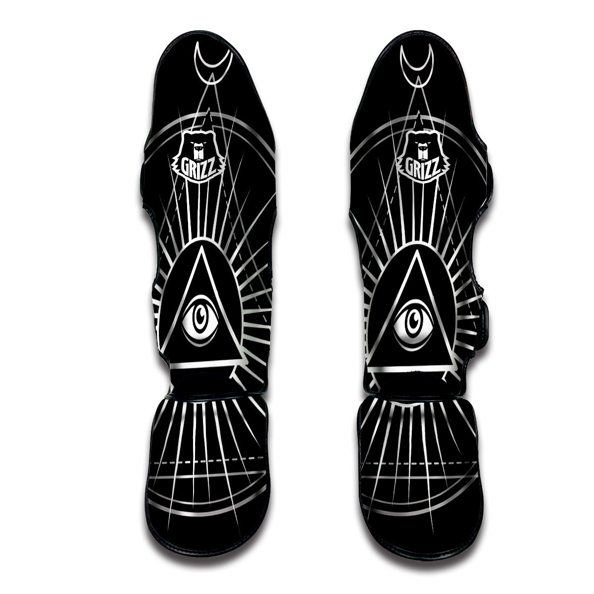 All Seeing Eye White And Black Print Muay Thai Shin Guards-grizzshop