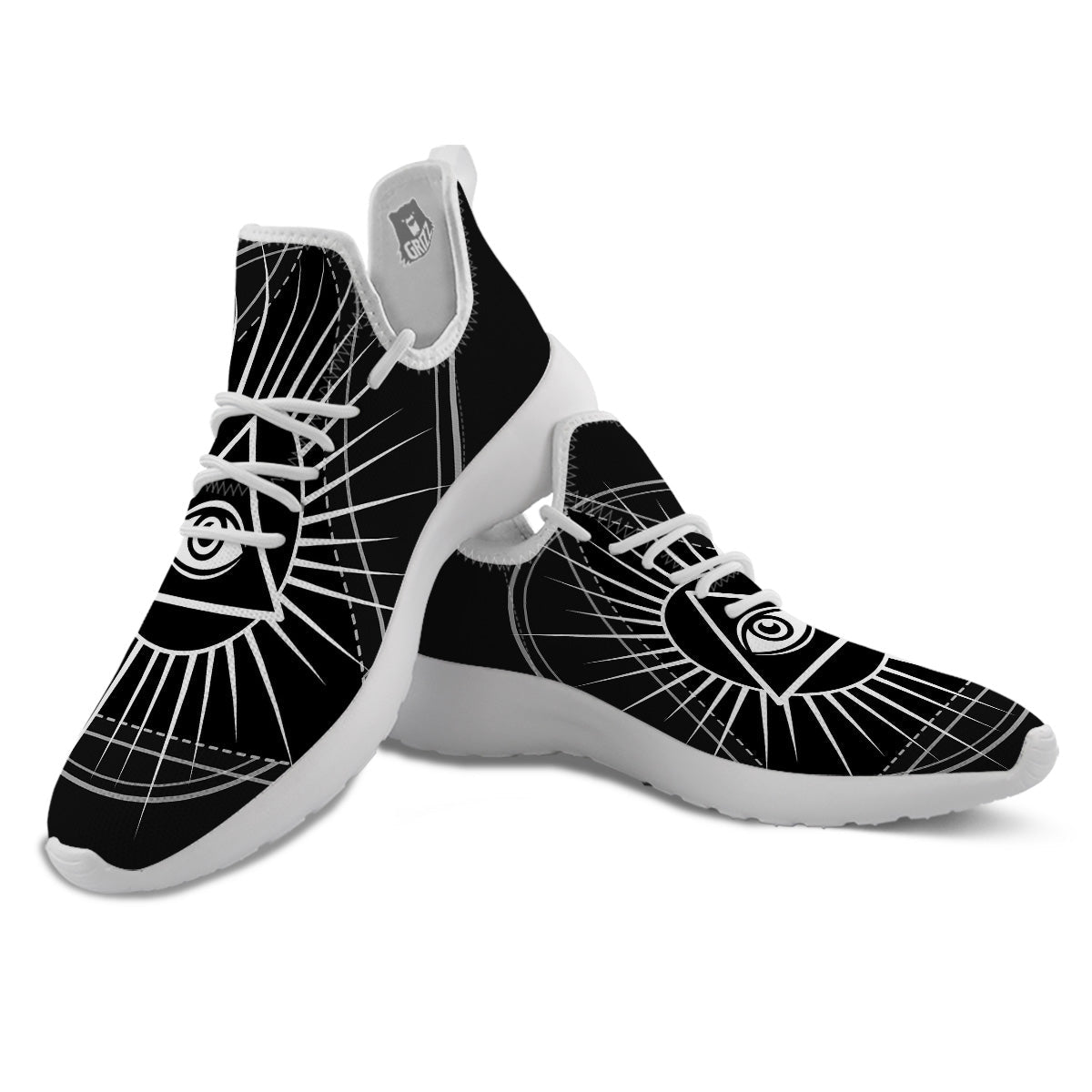 All Seeing Eye White And Black Print White Athletic Shoes-grizzshop