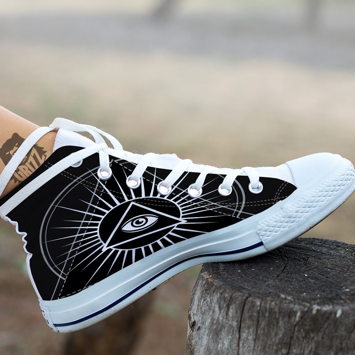 All Seeing Eye White And Black Print White High Top Shoes-grizzshop