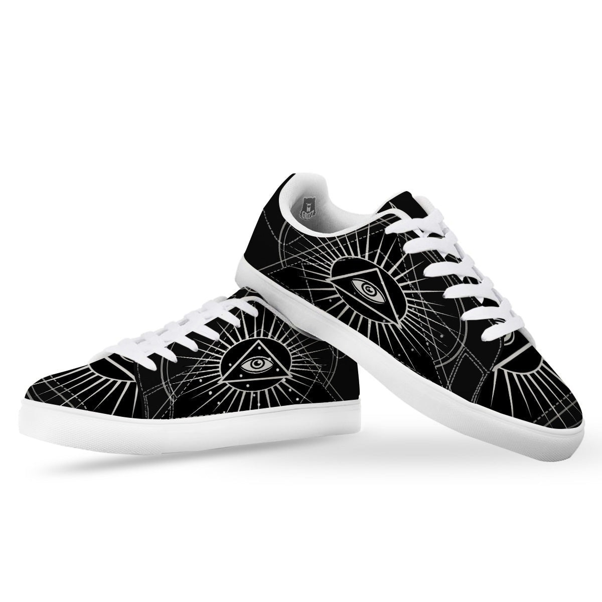 All Seeing Eye White And Black Print White Low Top Sneakers-grizzshop