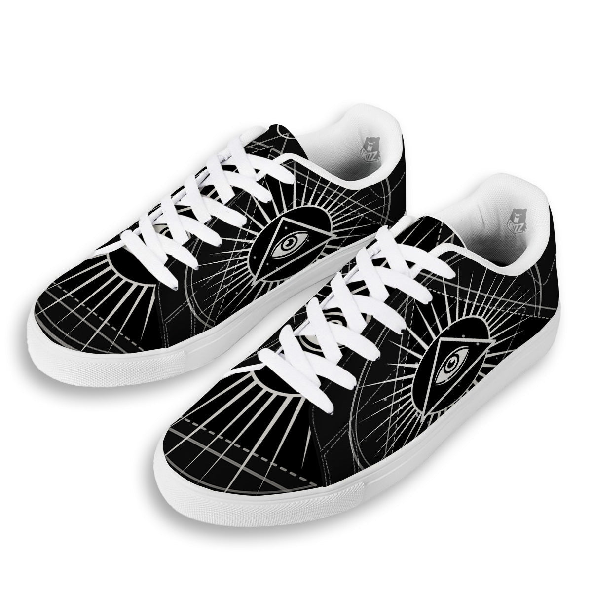 All Seeing Eye White And Black Print White Low Top Sneakers-grizzshop