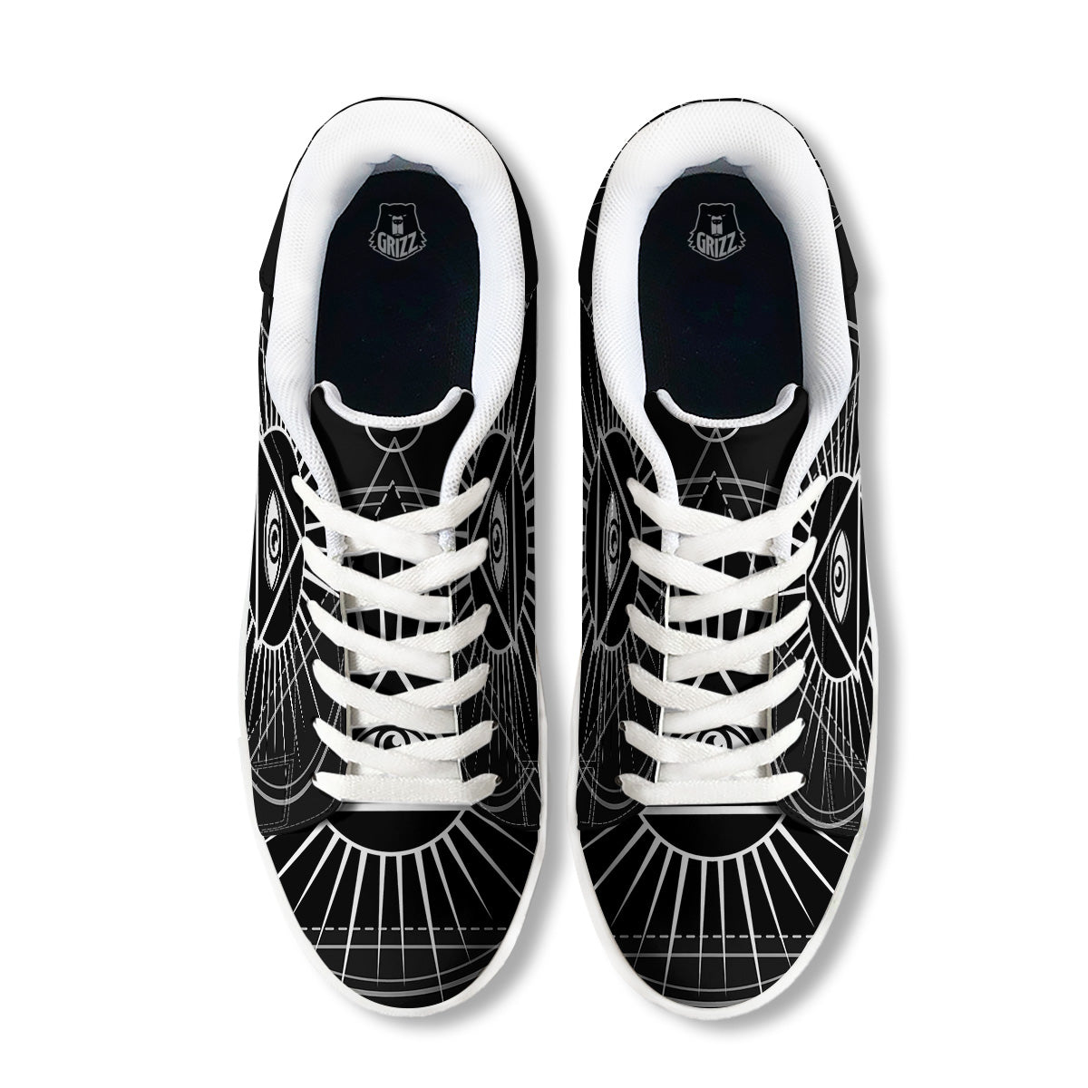 All Seeing Eye White And Black Print White Low Top Sneakers-grizzshop