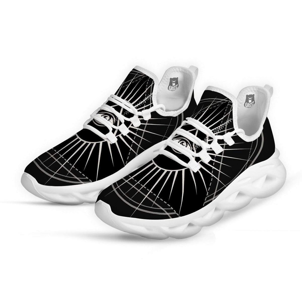 All Seeing Eye White And Black Print White Running Shoes-grizzshop