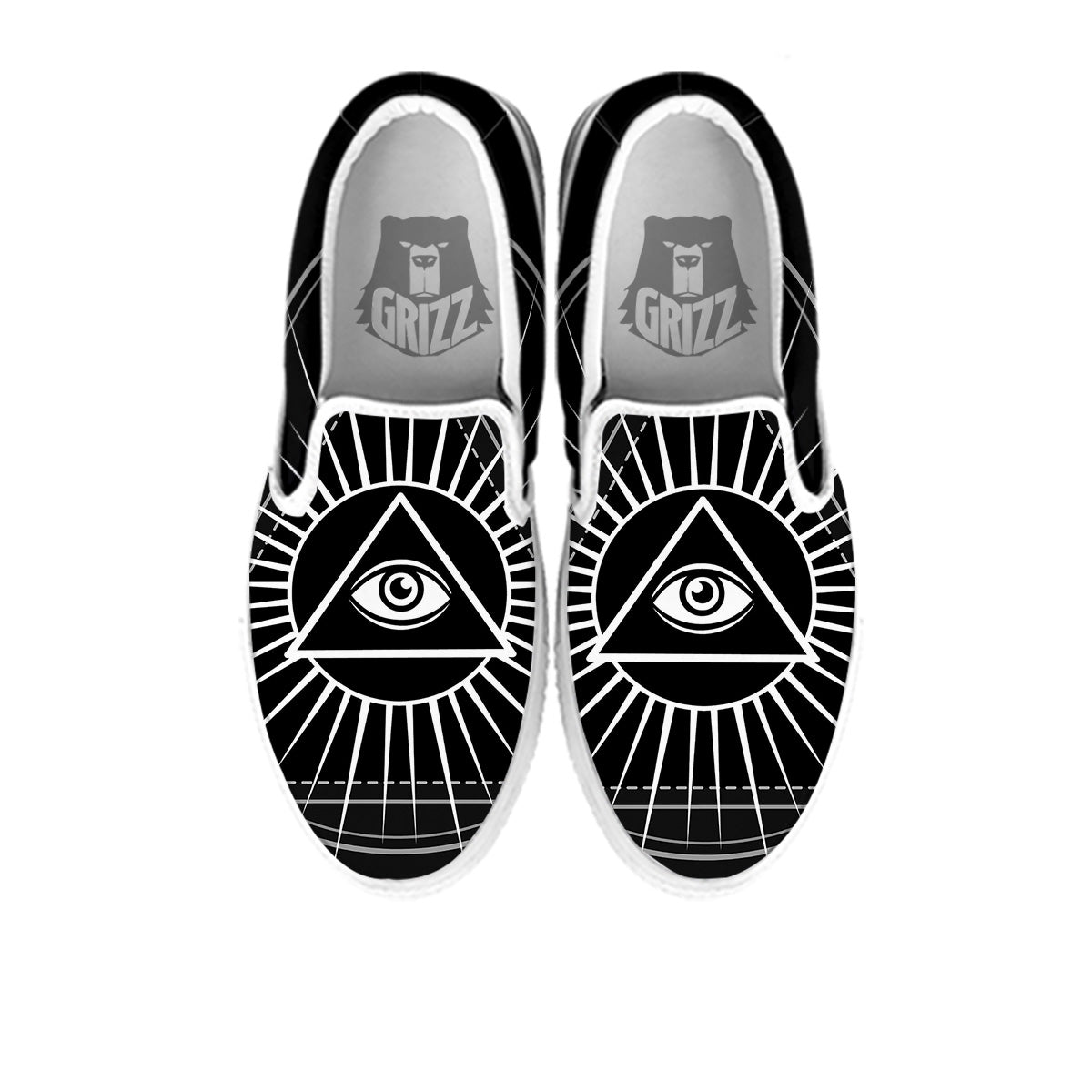 All Seeing Eye White And Black Print White Slip On Shoes-grizzshop