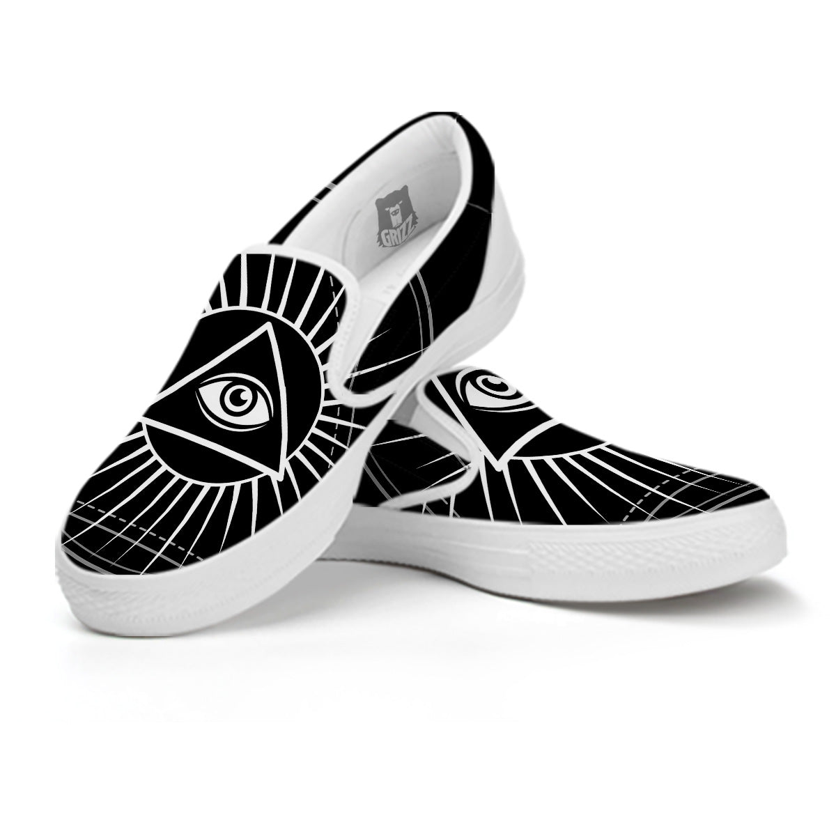 All Seeing Eye White And Black Print White Slip On Shoes-grizzshop