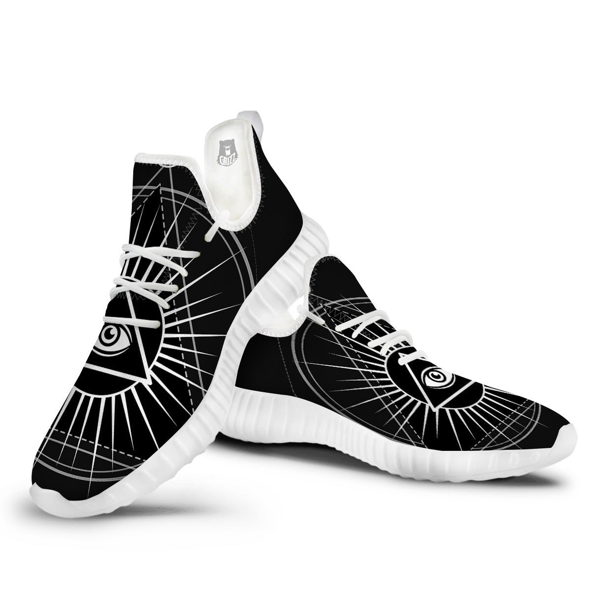 All Seeing Eye White And Black Print White Walking Shoes-grizzshop