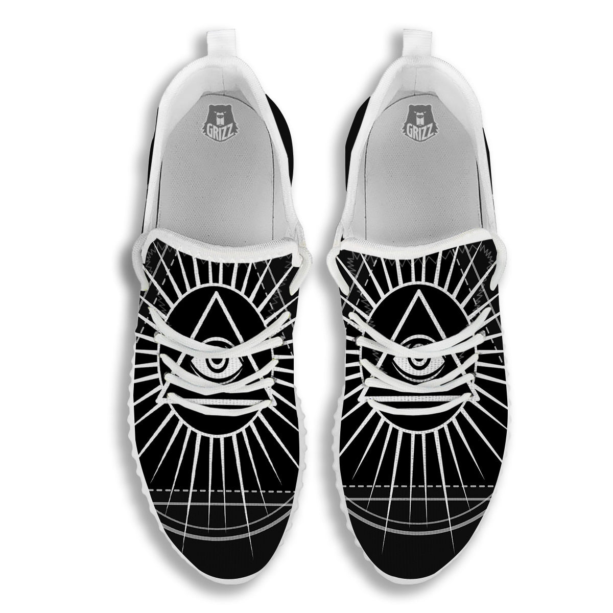 All Seeing Eye White And Black Print White Walking Shoes-grizzshop