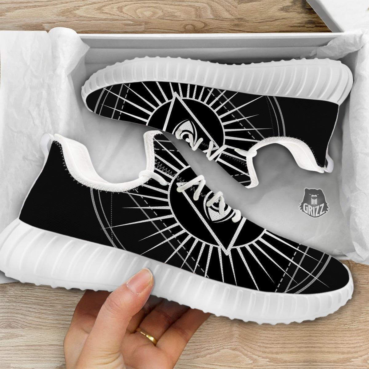 All Seeing Eye White And Black Print White Walking Shoes-grizzshop