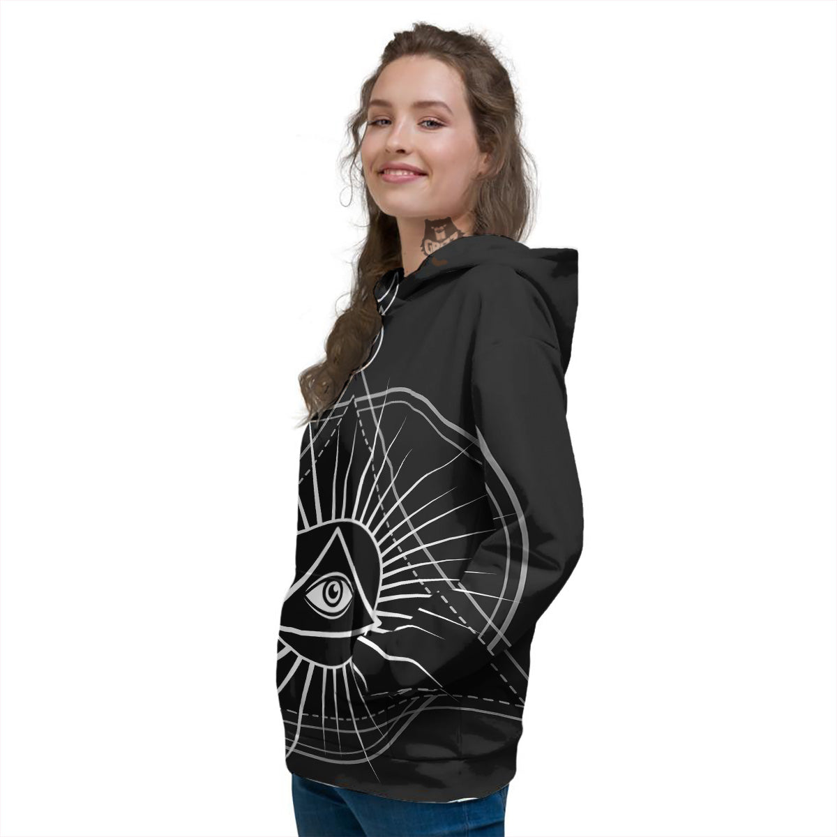 All Seeing Eye White And Black Print Women's Hoodie-grizzshop