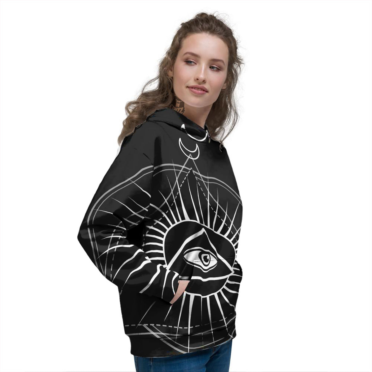 All Seeing Eye White And Black Print Women's Hoodie-grizzshop