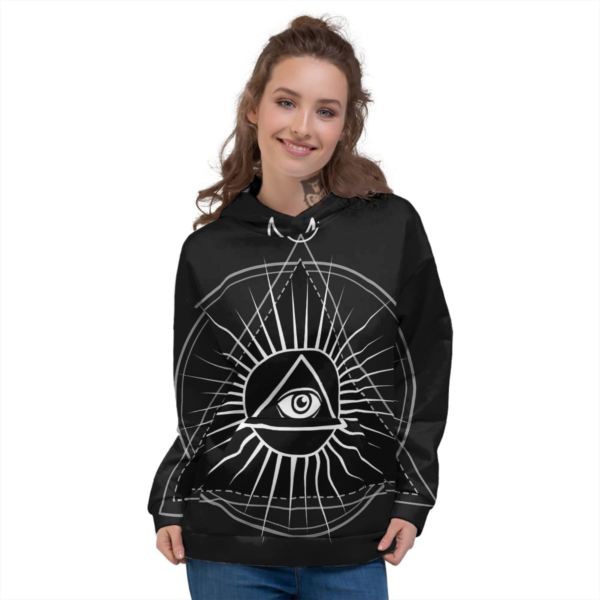 All Seeing Eye White And Black Print Women's Hoodie-grizzshop