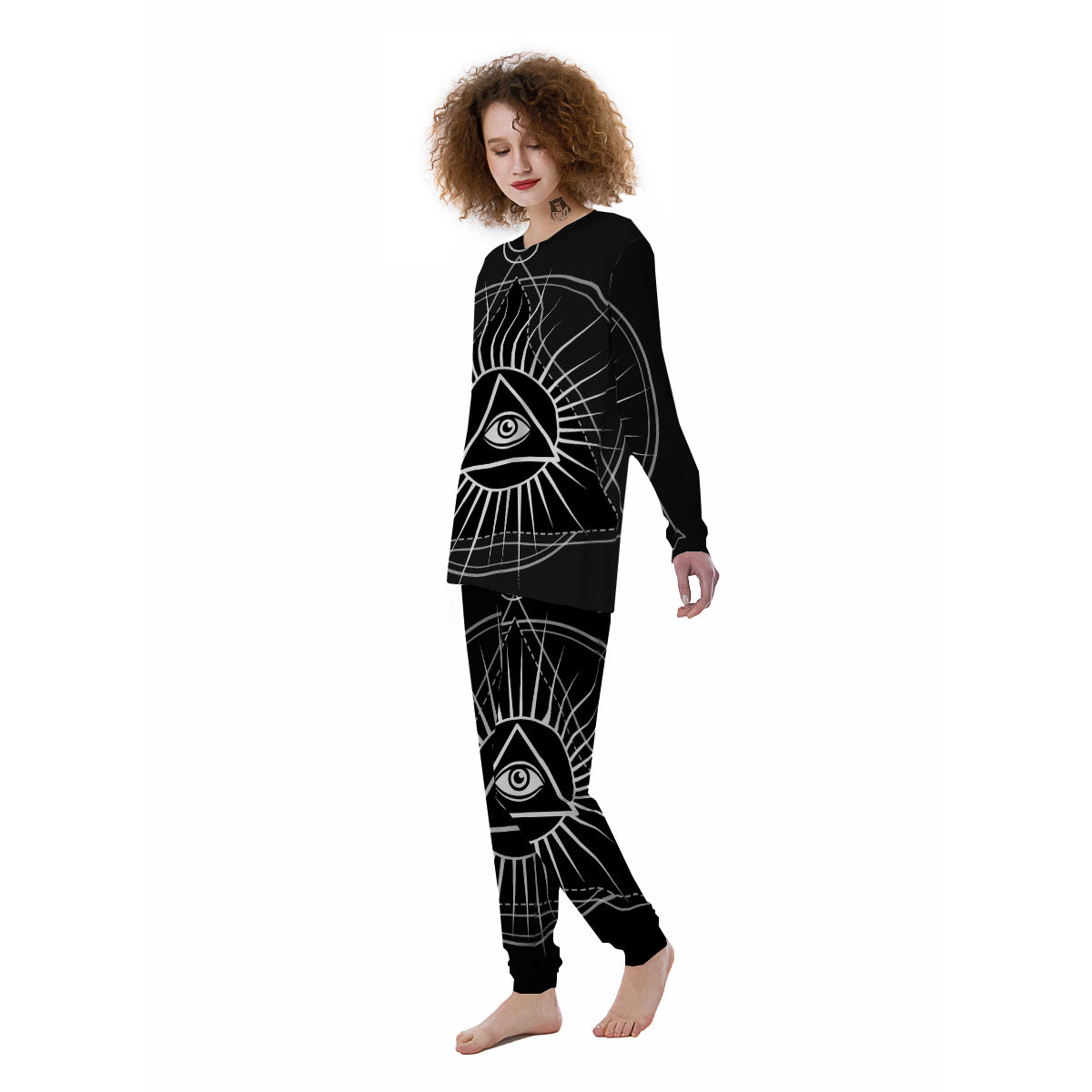 All Seeing Eye White And Black Print Women's Pajamas-grizzshop