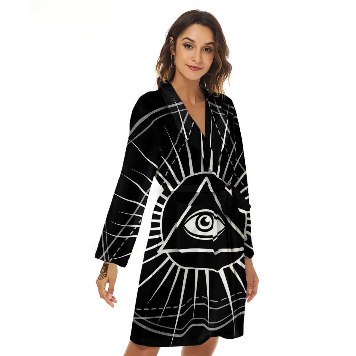 All Seeing Eye White And Black Print Women's Robe-grizzshop