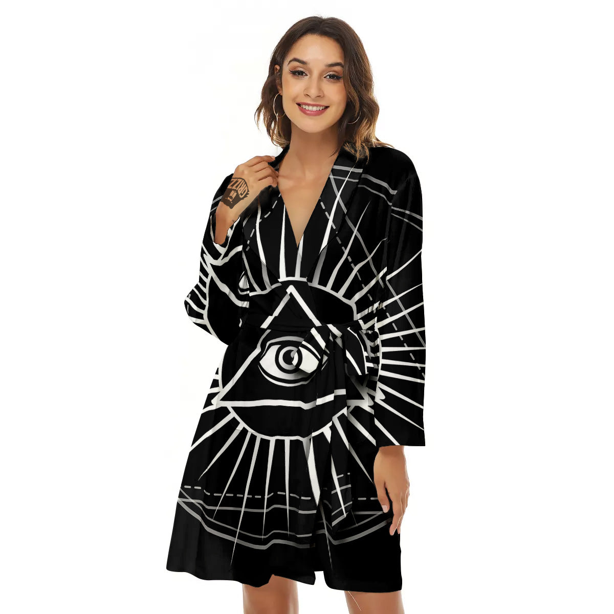 All Seeing Eye White And Black Print Women's Robe-grizzshop
