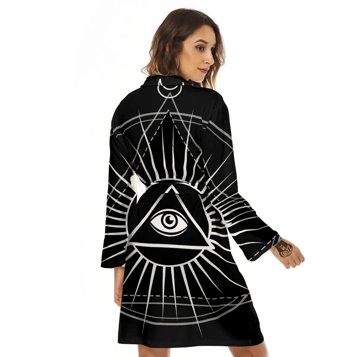 All Seeing Eye White And Black Print Women's Robe-grizzshop