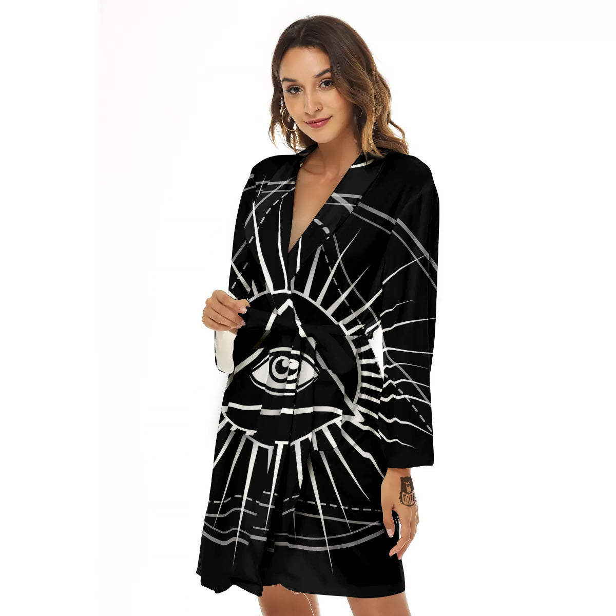 All Seeing Eye White And Black Print Women's Robe-grizzshop