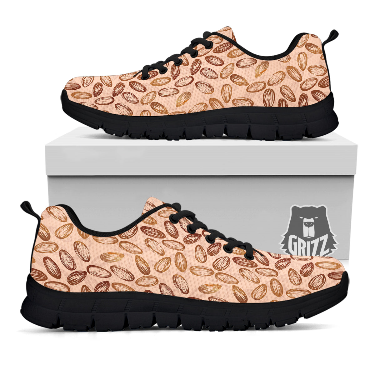 Almond Beige Print Pattern Black Sneaker-grizzshop