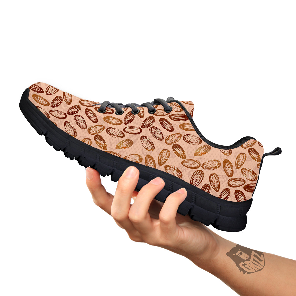 Almond Beige Print Pattern Black Sneaker-grizzshop