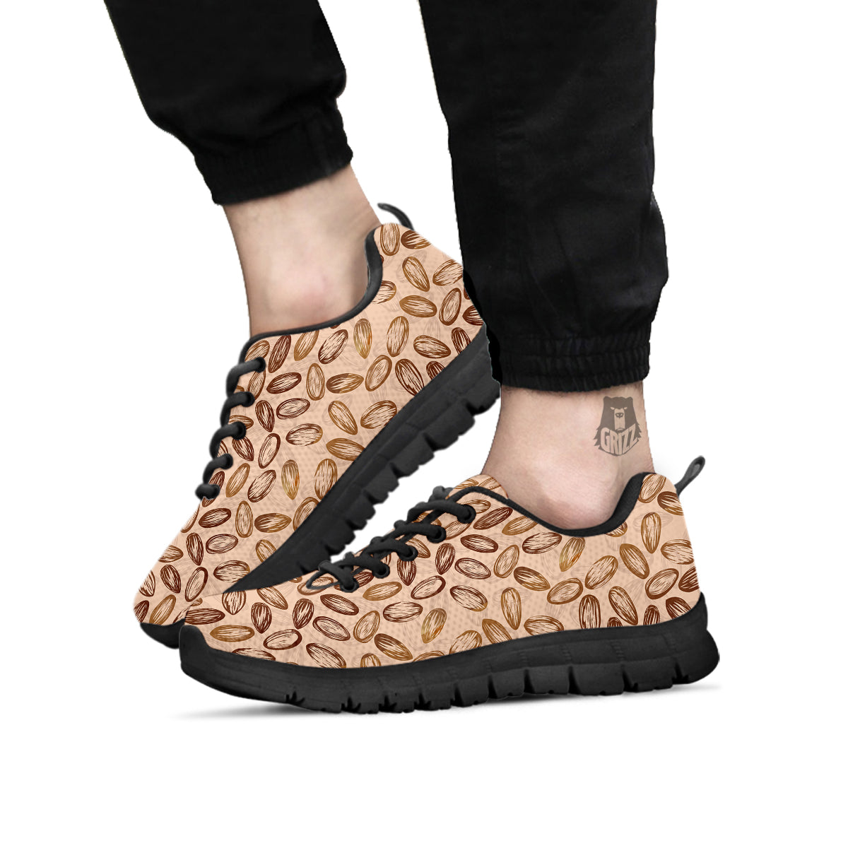 Almond Beige Print Pattern Black Sneaker-grizzshop