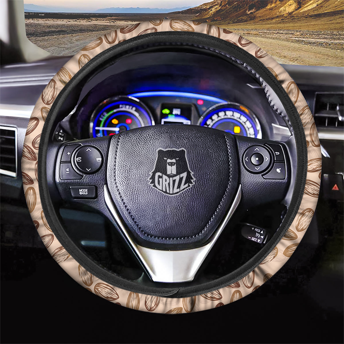 Almond Beige Print Pattern Car Steering Wheel Cover-grizzshop