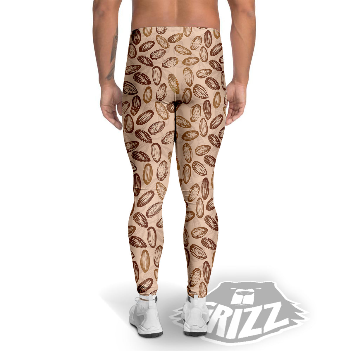 Almond Beige Print Pattern Men's Leggings-grizzshop