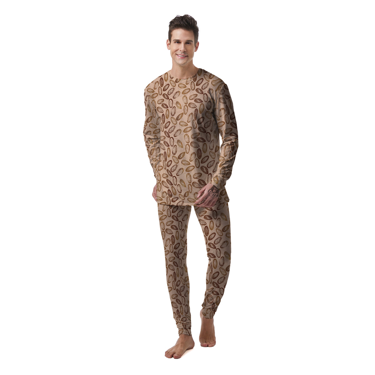 Almond Beige Print Pattern Men's Pajamas-grizzshop