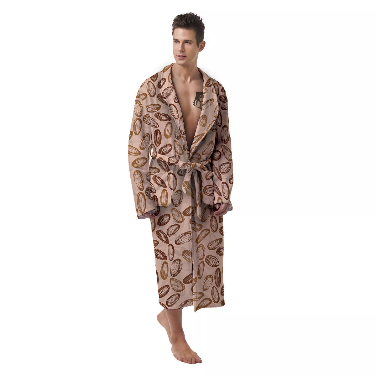 Almond Beige Print Pattern Men's Robe-grizzshop