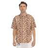 Almond Beige Print Pattern Men's Short Sleeve Shirts-grizzshop