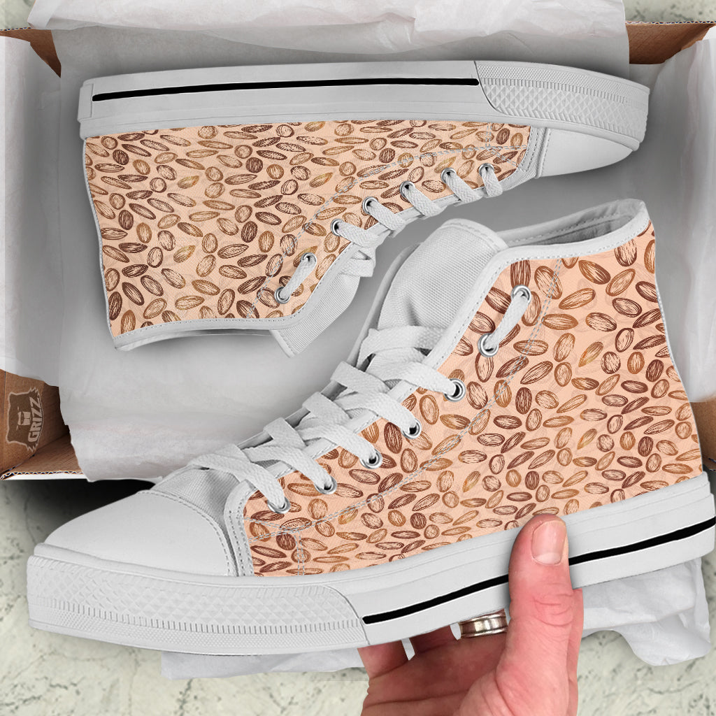 Almond Beige Print Pattern White High Top Shoes-grizzshop