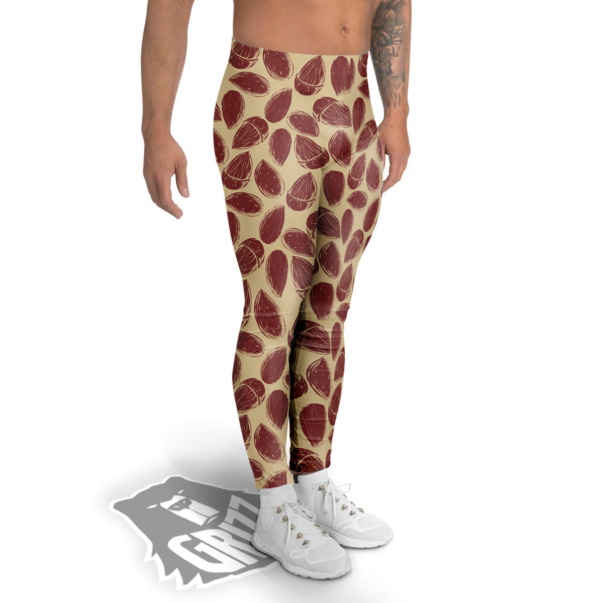 Almond Vintage Print Pattern Men's Leggings-grizzshop