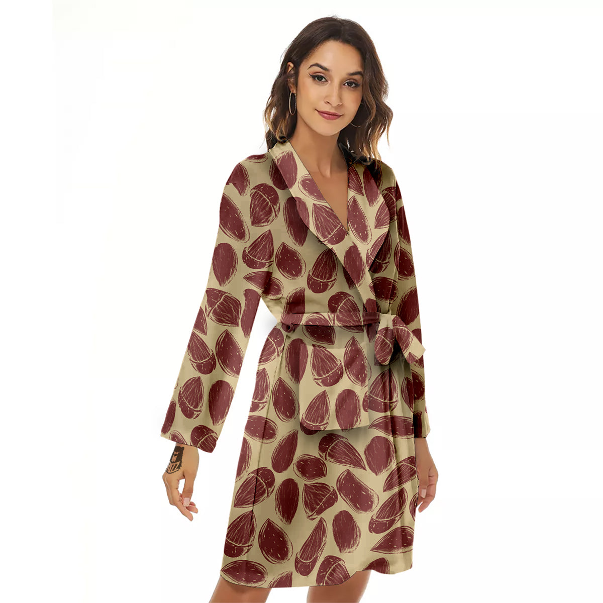 Almond Vintage Print Pattern Women's Robe-grizzshop