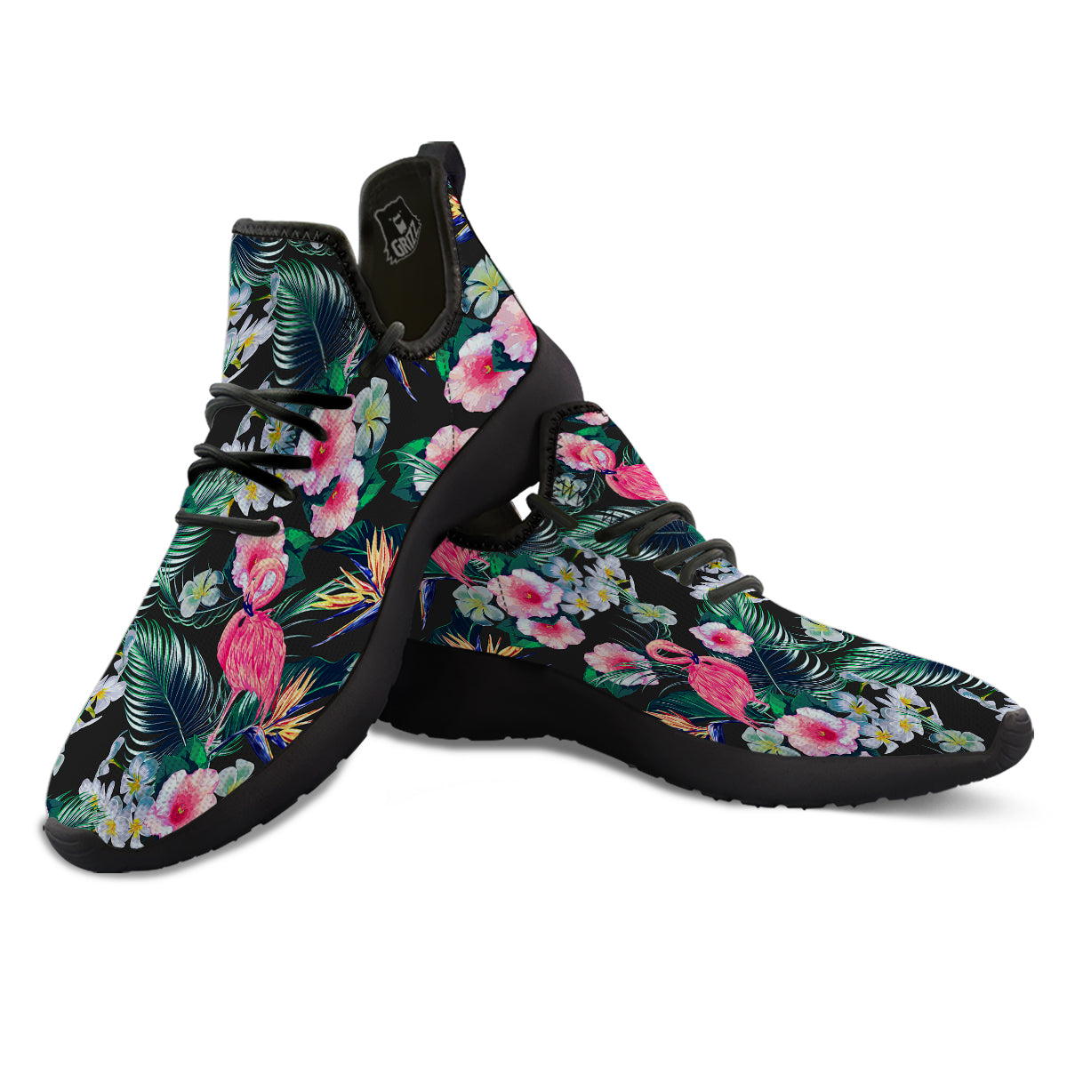 Aloha Flamingo Tropical Print Pattern Black Athletic Shoes-grizzshop