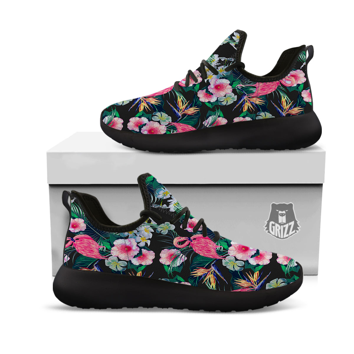 Aloha Flamingo Tropical Print Pattern Black Athletic Shoes-grizzshop