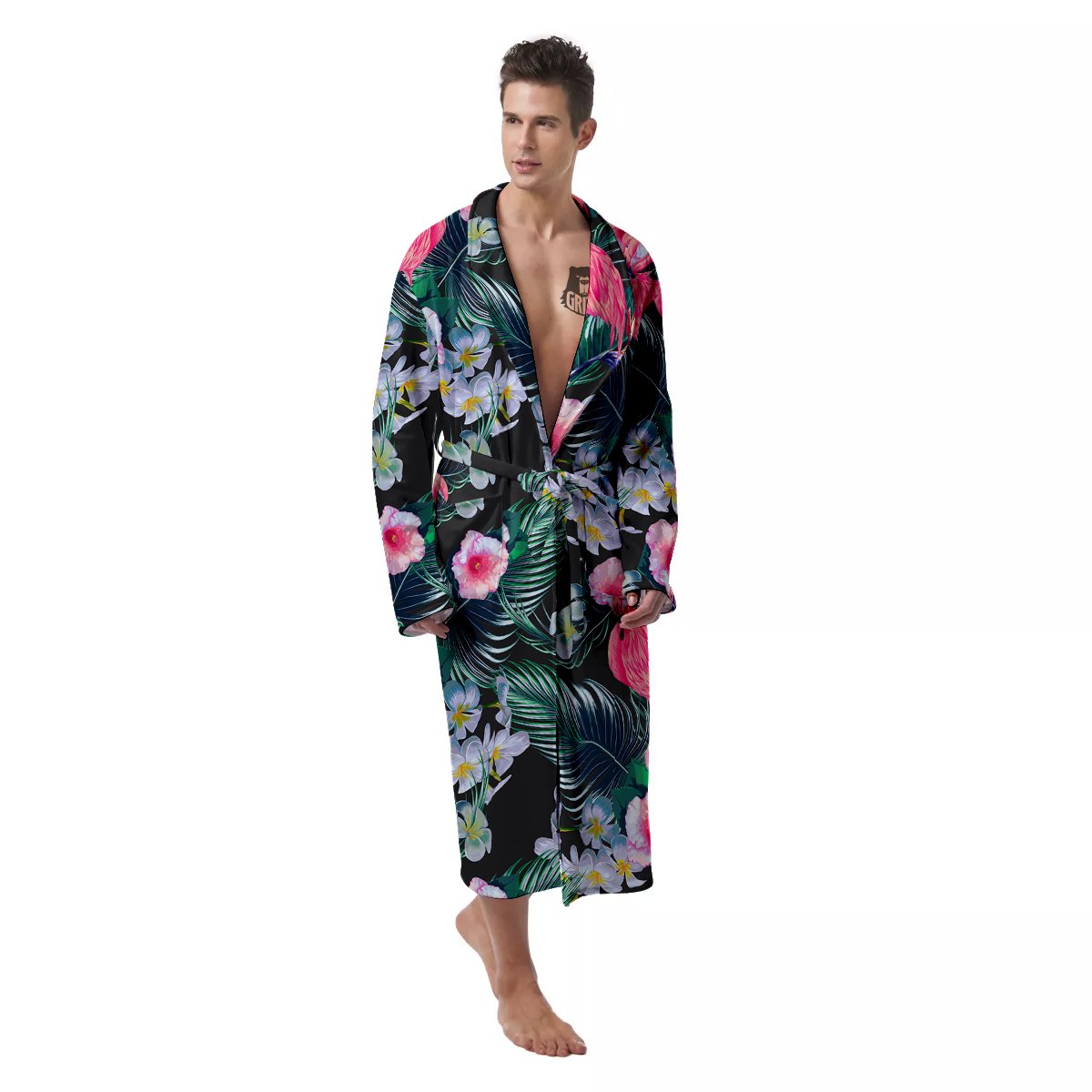 Aloha Flamingo Tropical Print Pattern Men's Robe-grizzshop