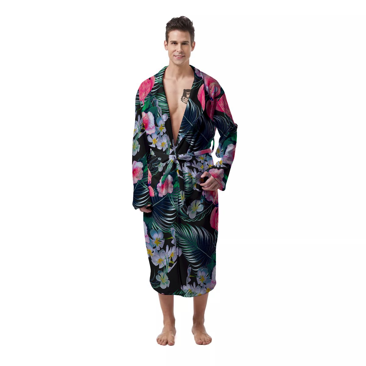 Aloha Flamingo Tropical Print Pattern Men's Robe-grizzshop
